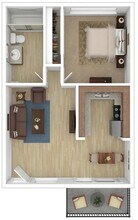 1 Bed, 1 Bath Model 8-122 floor plan